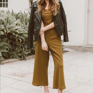 Kittenish olive green stretch crepe jumpsuit